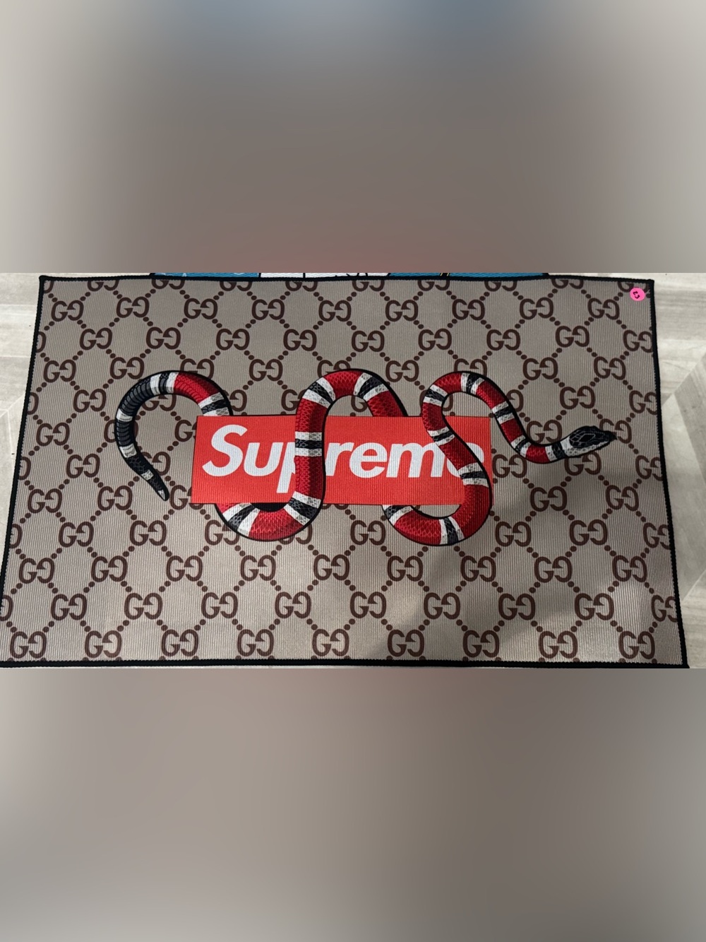 CUSTOM MADE Gucci Tan GG RUG/WALL DECOR Tote with Red Snake and Red Logo 32x18